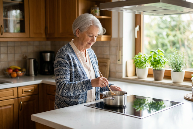 Seniorin in ihrer Küche