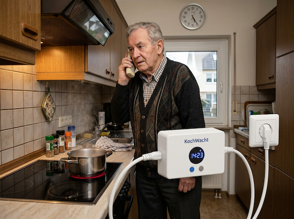 Seniorin kocht allein in ihrer Küche